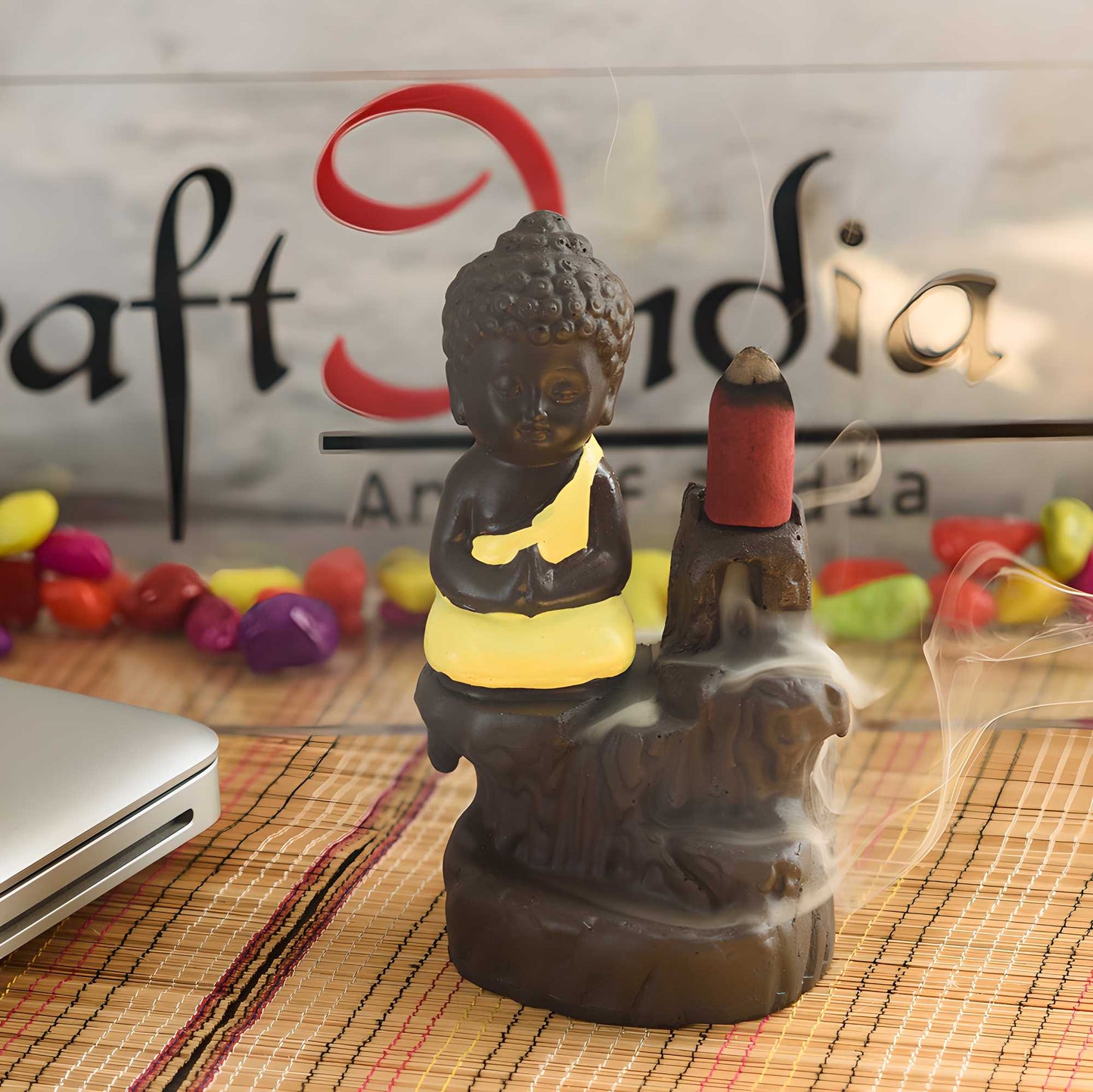 Trendorahub Meditating Monk Buddha Smoke Backflow Cone