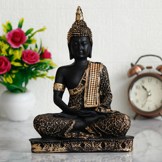 TrendorahubBlack and Golden Meditating Lord Buddha Handcrafted Decorative Showpiece