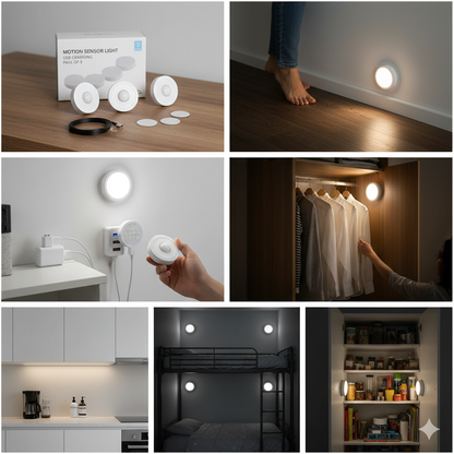 Motion Sensor Light for Home with USB Charging Wireless Self Adhesive LED Night Light (Pack Of 3)